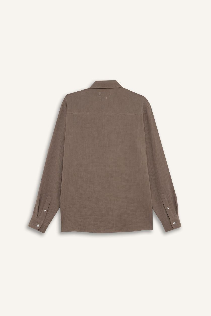 Erkek Açık Kahve %100 Pamuk Müslin Gömlek