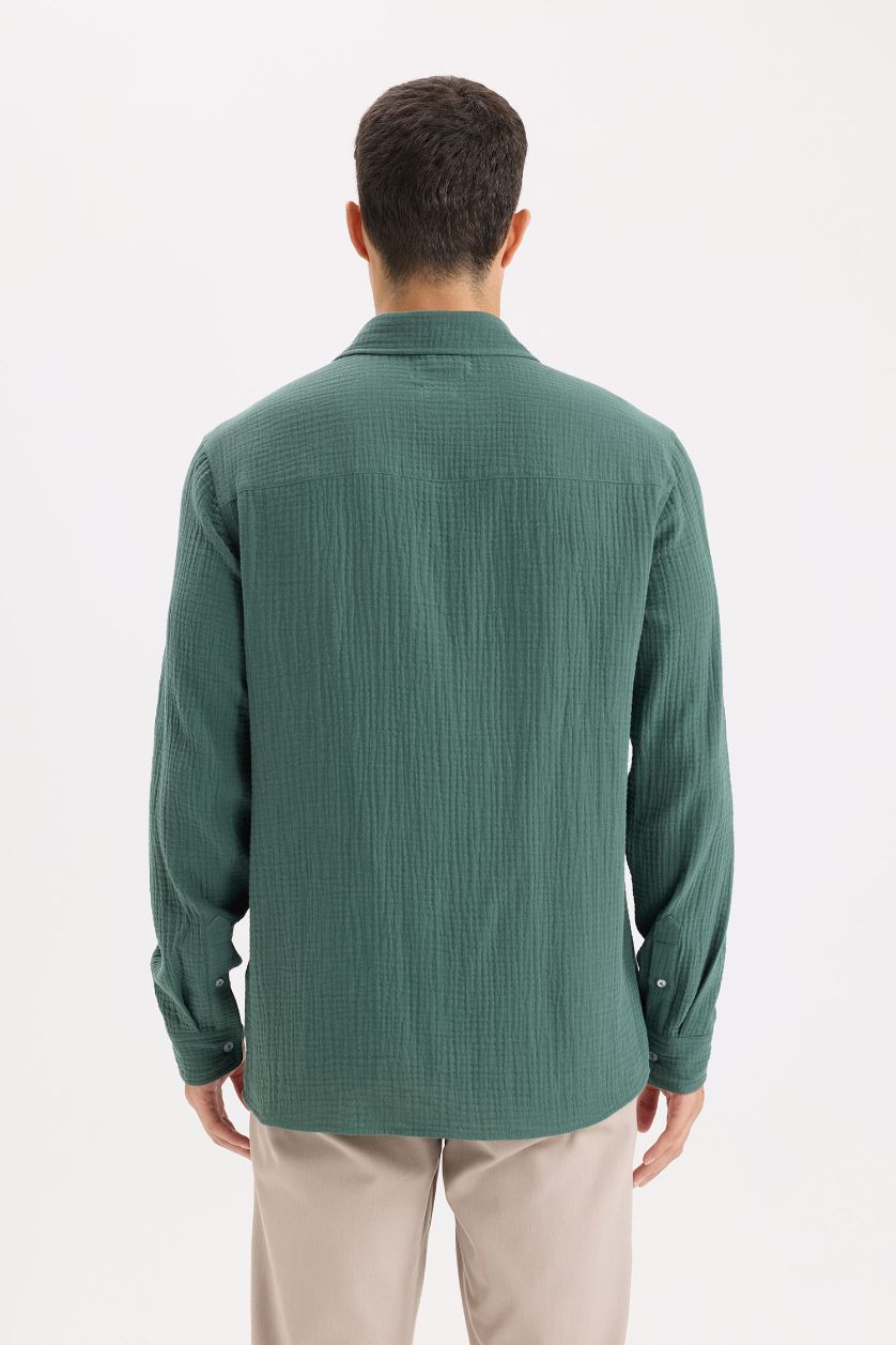 Erkek Koyu Yeşil %100 Pamuk Müslin Gömlek