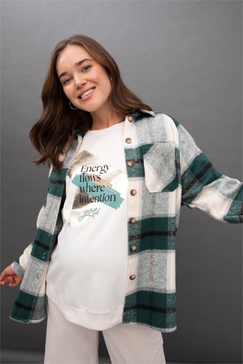 Женщины Зеленый Футболка с длинным рукавом оверсайз для женщин