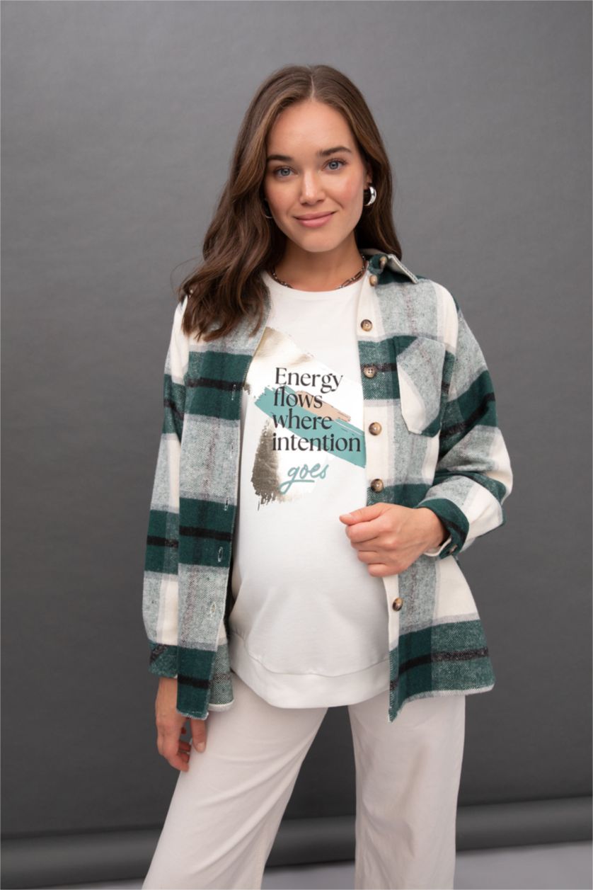 Женщины Зеленый Футболка с длинным рукавом оверсайз для женщин