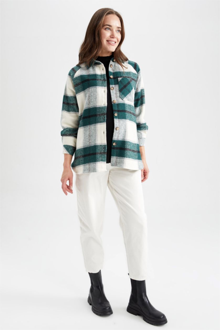 Женщины Зеленый Футболка с длинным рукавом оверсайз для женщин