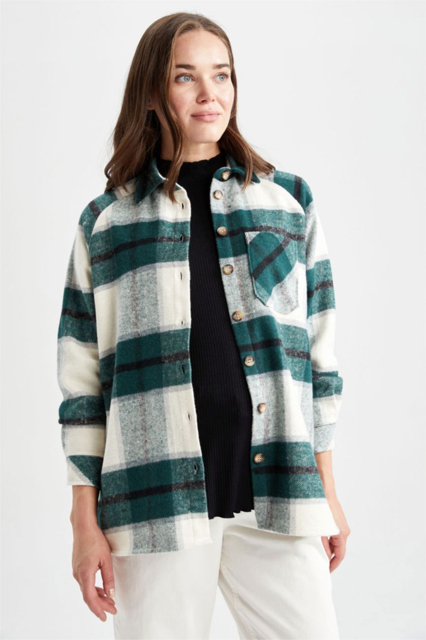 Женщины Зеленый Футболка с длинным рукавом оверсайз для женщин