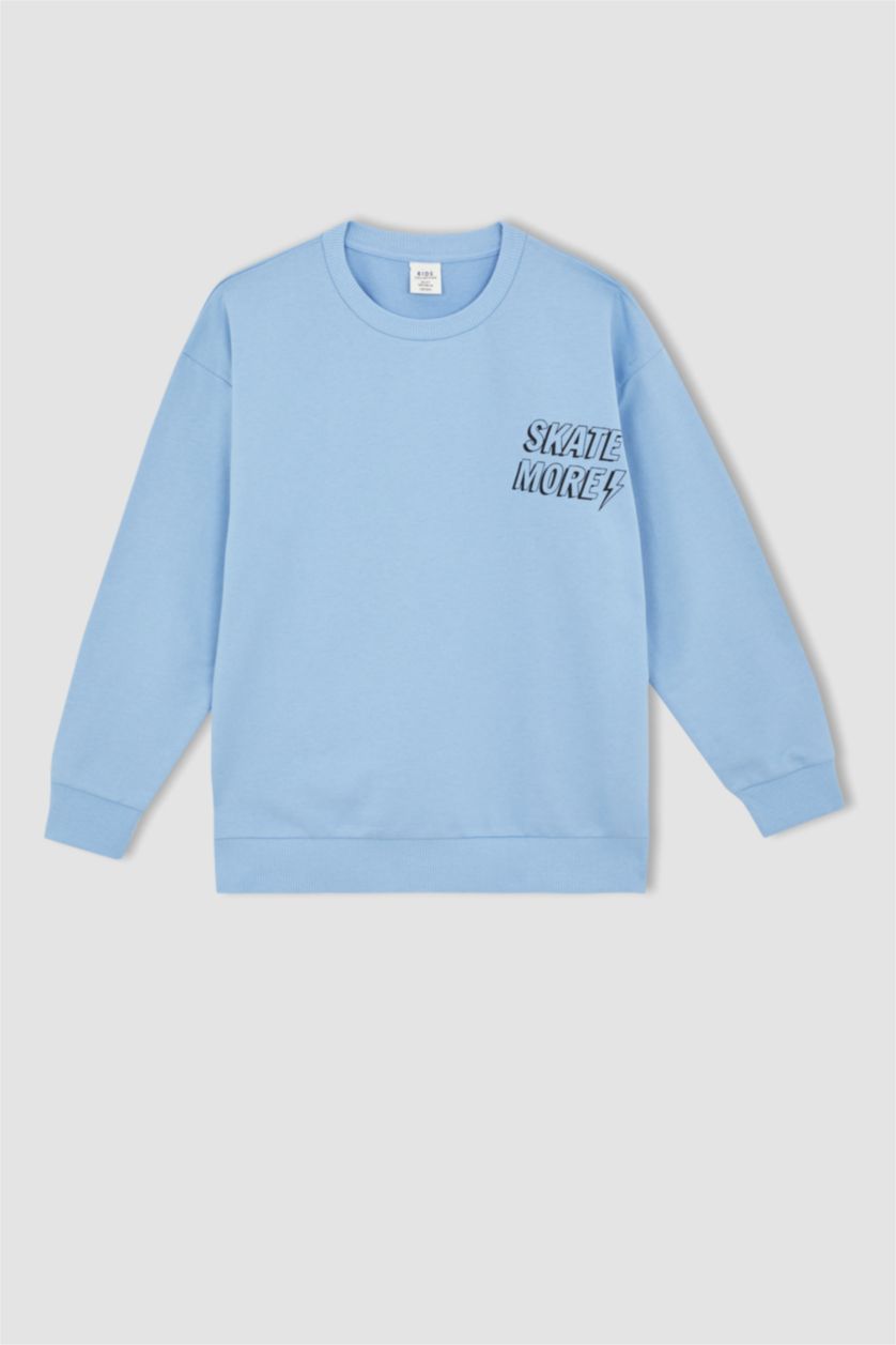 GARÇONS Bleu Sweat-shirt oversize imprimé à col rond dans le dos pour garçon