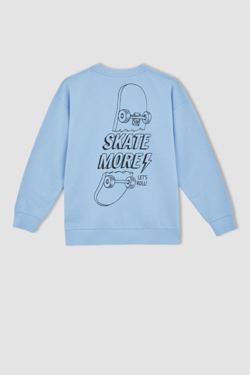 GARÇONS Bleu Sweat-shirt oversize imprimé à col rond dans le dos pour garçon