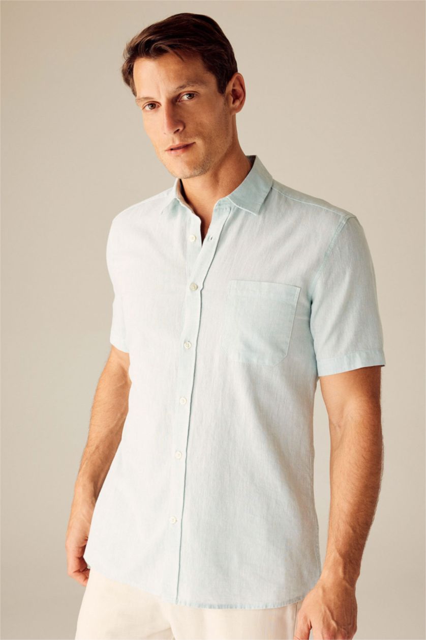 رجال نعناع قميص بولو كتاني نص كم قصة عادية