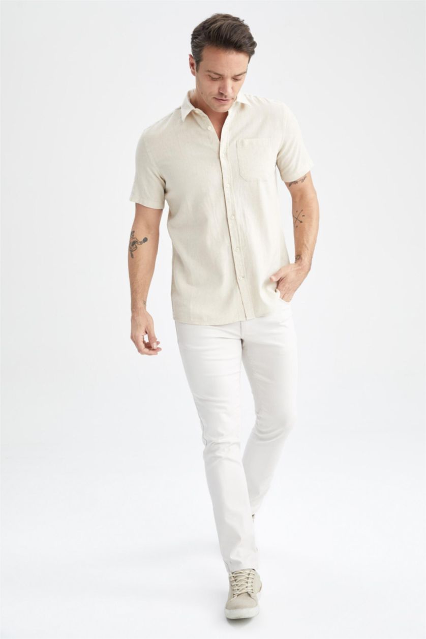 Ерлер Бежевый қалыпты пішім Қысқа жеңді жейде