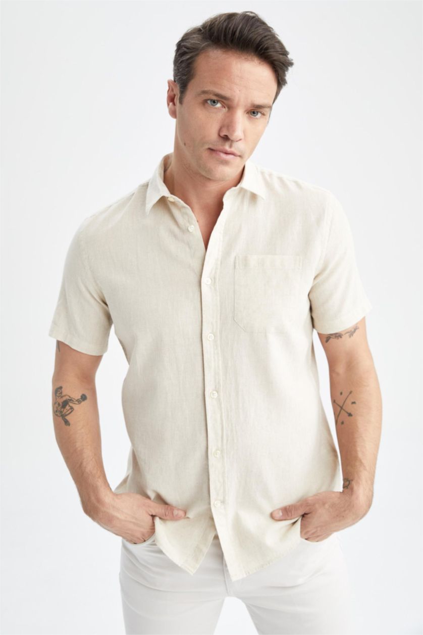 Ерлер Бежевый қалыпты пішім Қысқа жеңді жейде