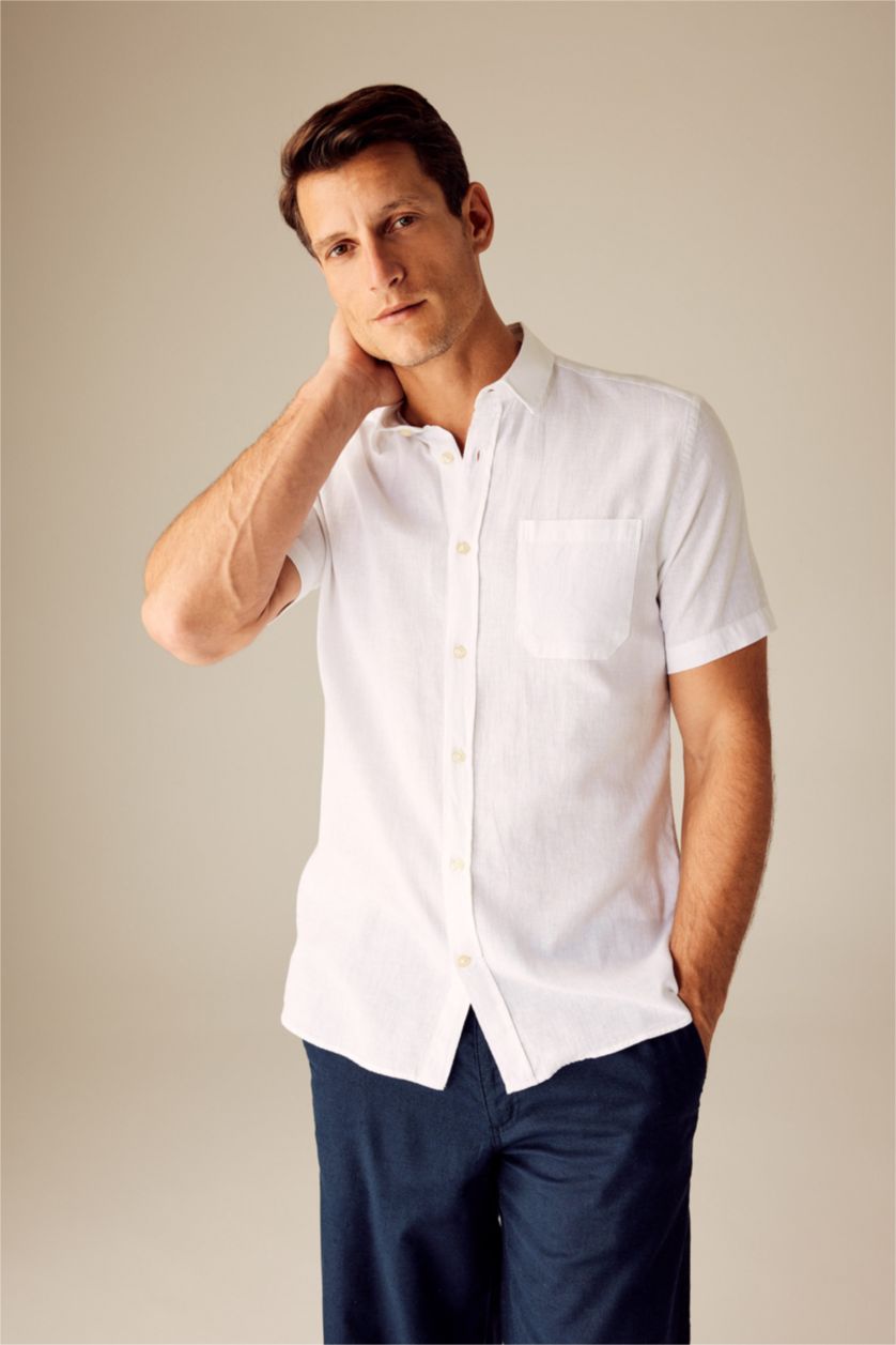 MAN White Regular Fit Cotton Short Sleeve Shirt