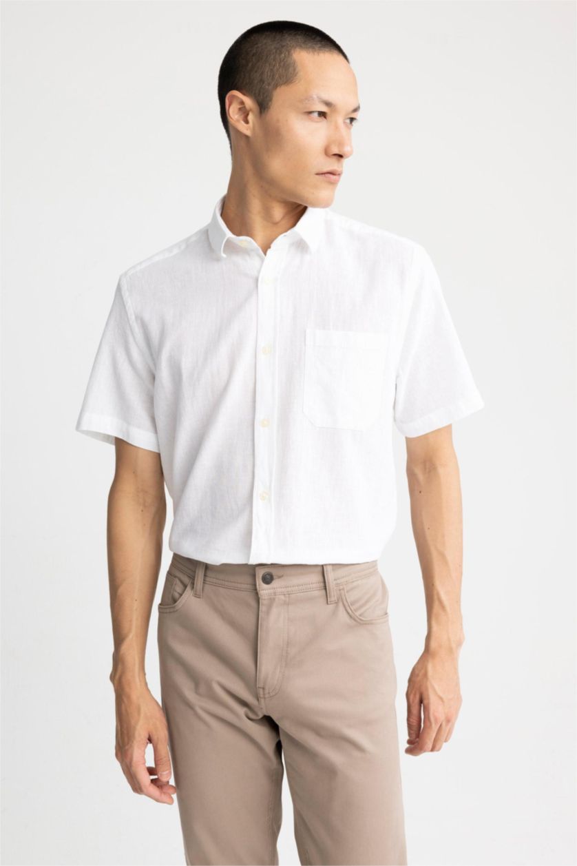MAN White Regular Fit Cotton Short Sleeve Shirt