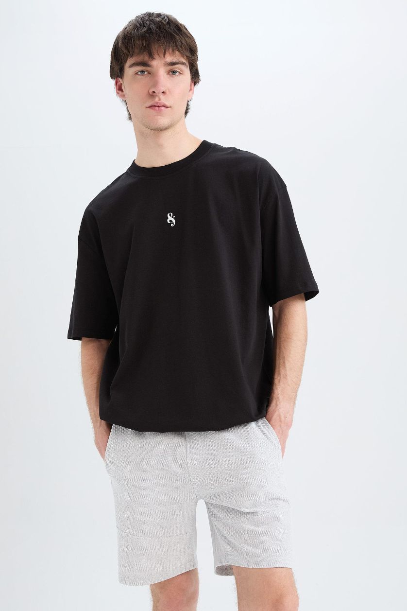 Erkek Açık Gri Melange Slım Fıt Dar Paça Şort