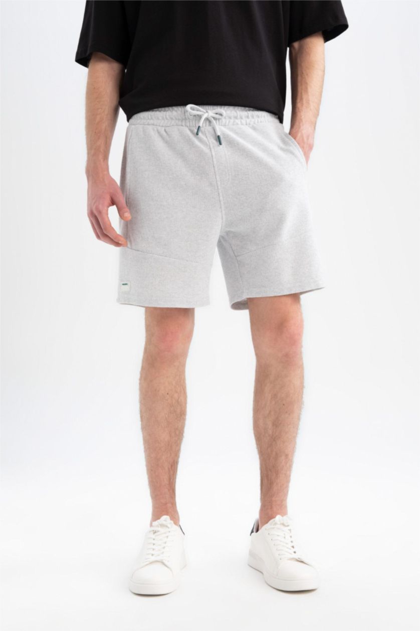 Erkek Açık Gri Melange Slım Fıt Dar Paça Şort