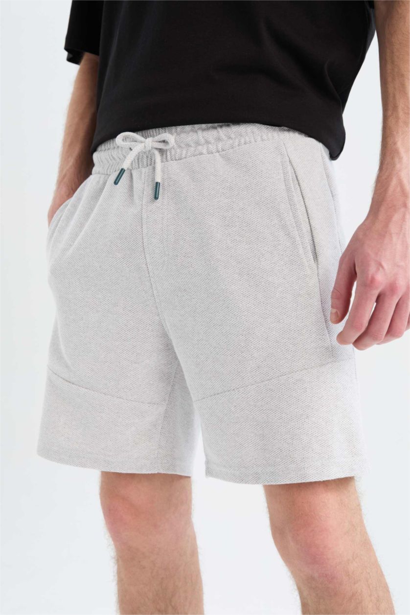Erkek Açık Gri Melange Slım Fıt Dar Paça Şort