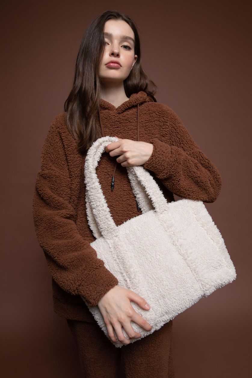 Kadın Vizon Kadın Suni Kürklü Tote Omuz Çantası