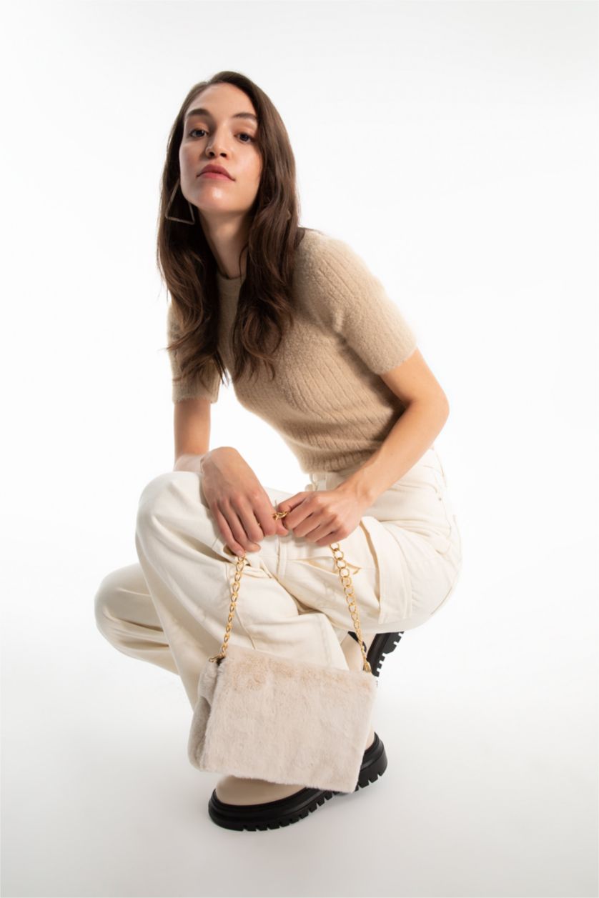 Женщины Бежевый Женская сумка плюшевая с цепью