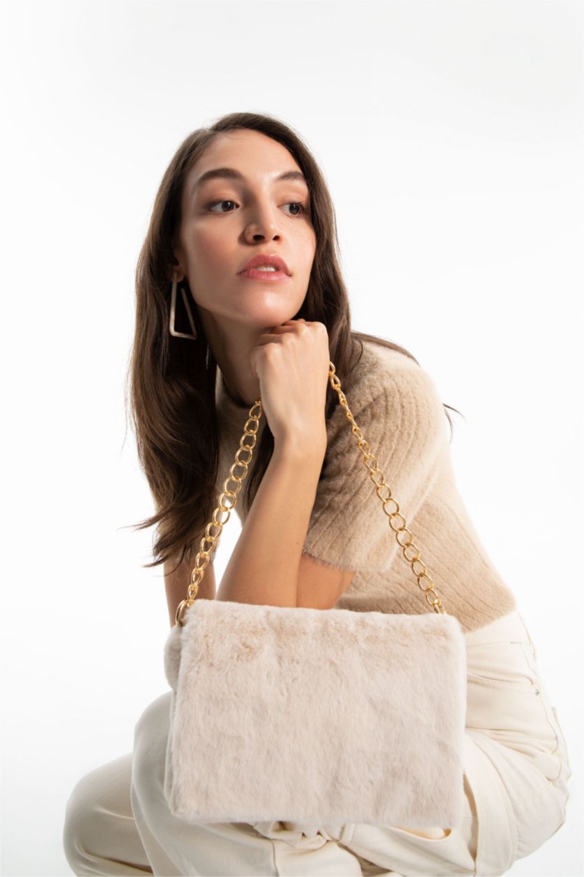 Женщины Бежевый Женская сумка плюшевая с цепью