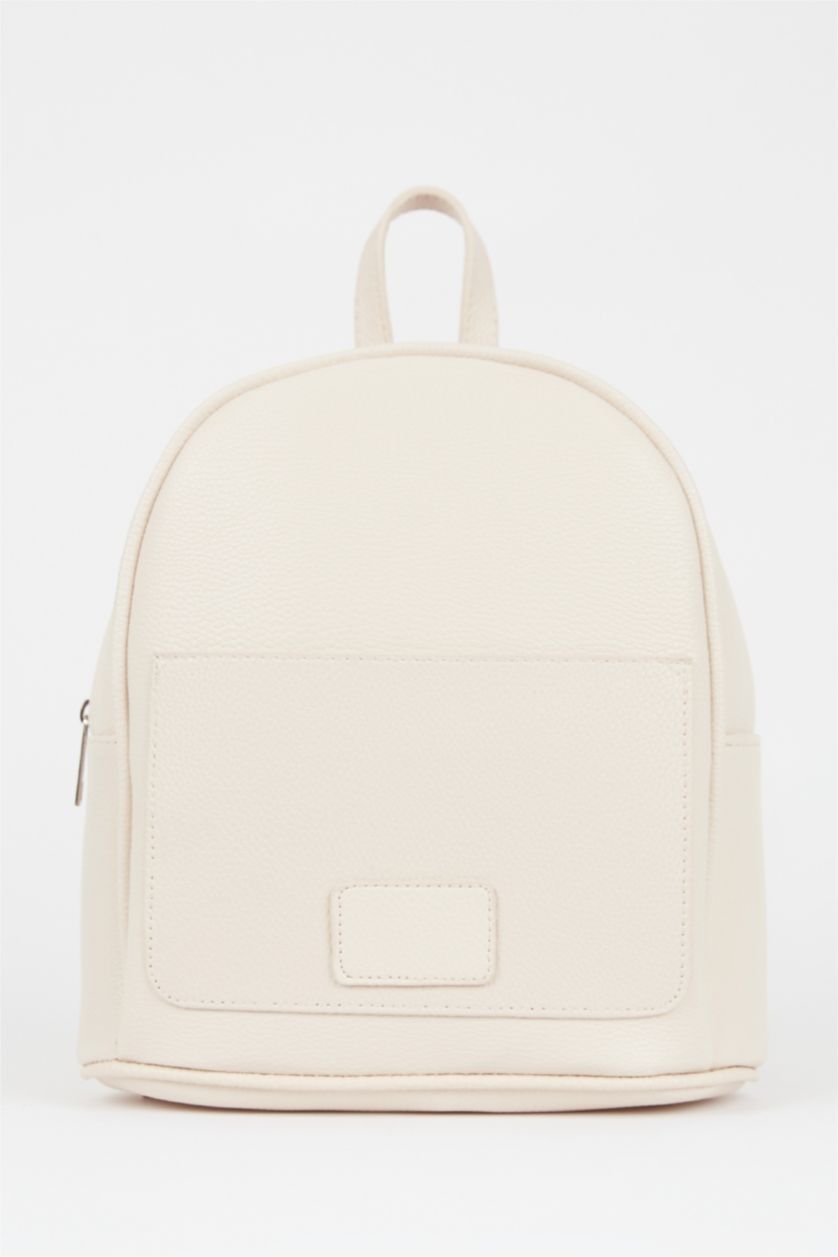 FEMME Beige Grand sac à dos en similicuir pour femme