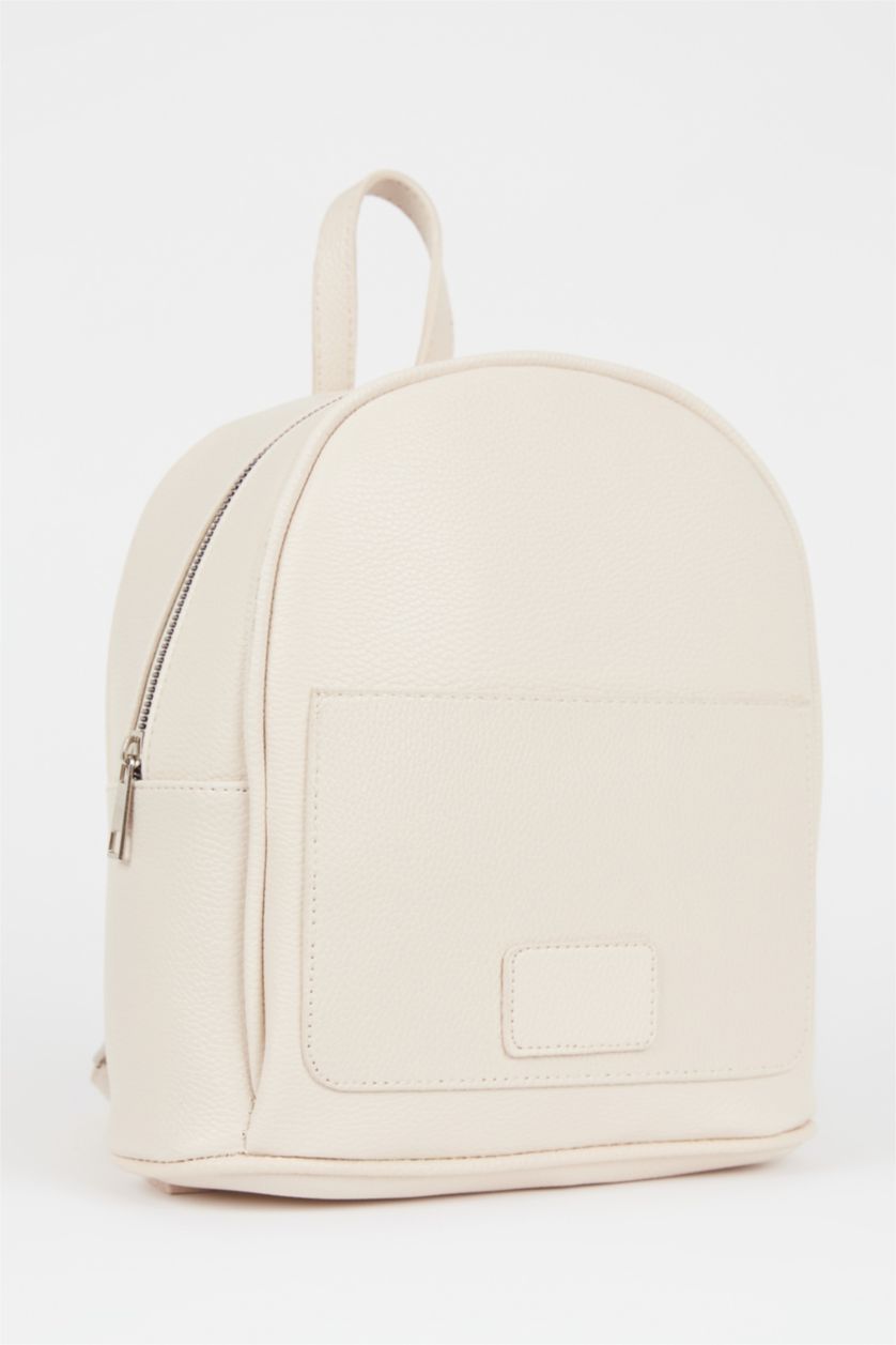 FEMME Beige Grand sac à dos en similicuir pour femme