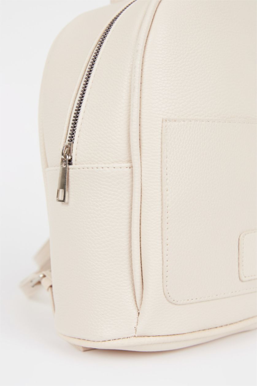 FEMME Beige Grand sac à dos en similicuir pour femme
