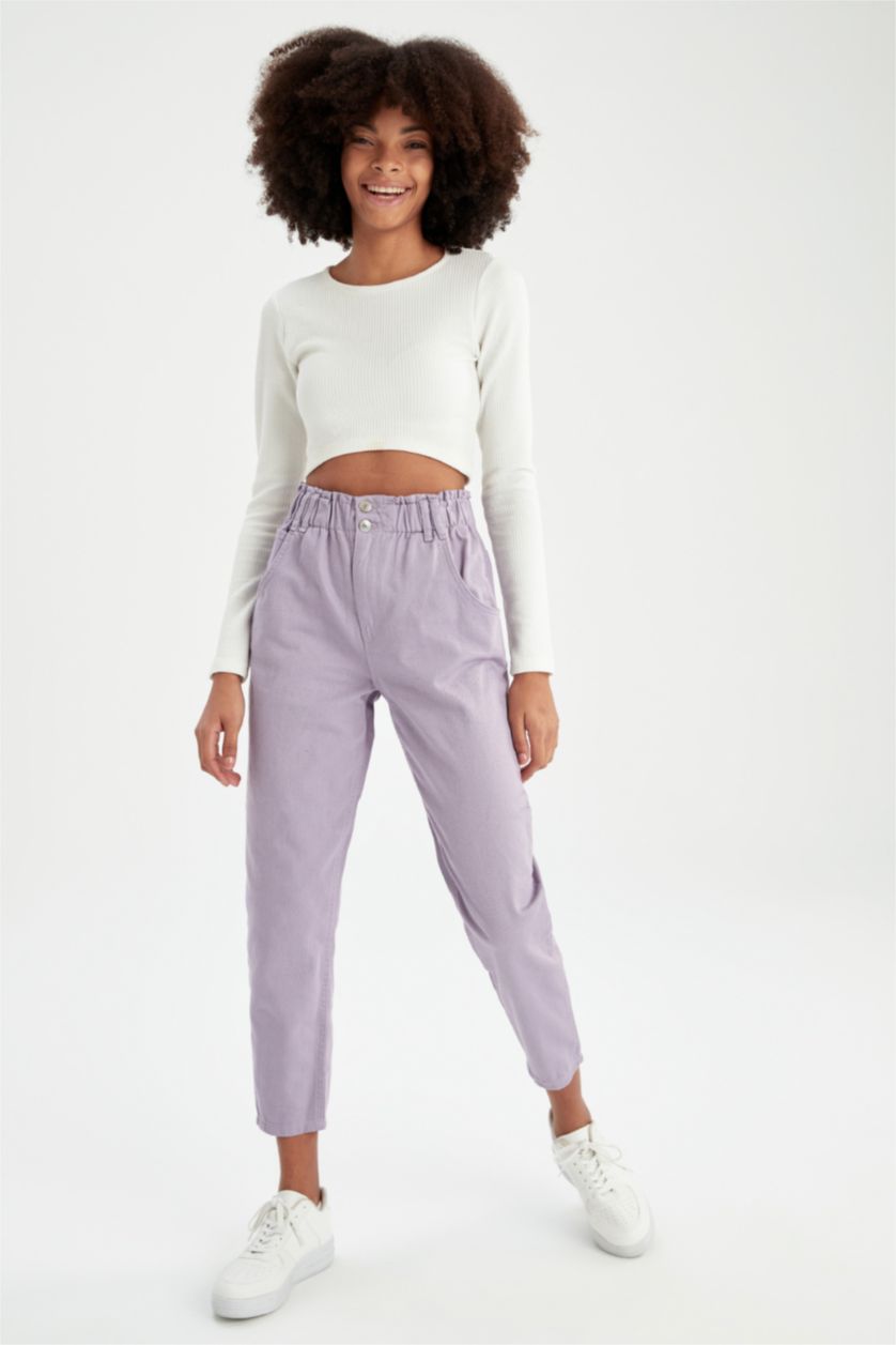 Женщины Сиреневый Paperbag Waist Paperbag Fit Trousers