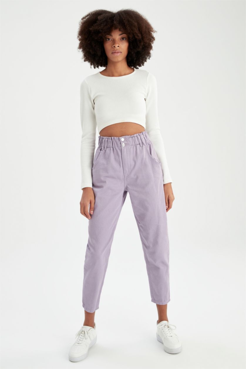 Женщины Сиреневый Paperbag Waist Paperbag Fit Trousers