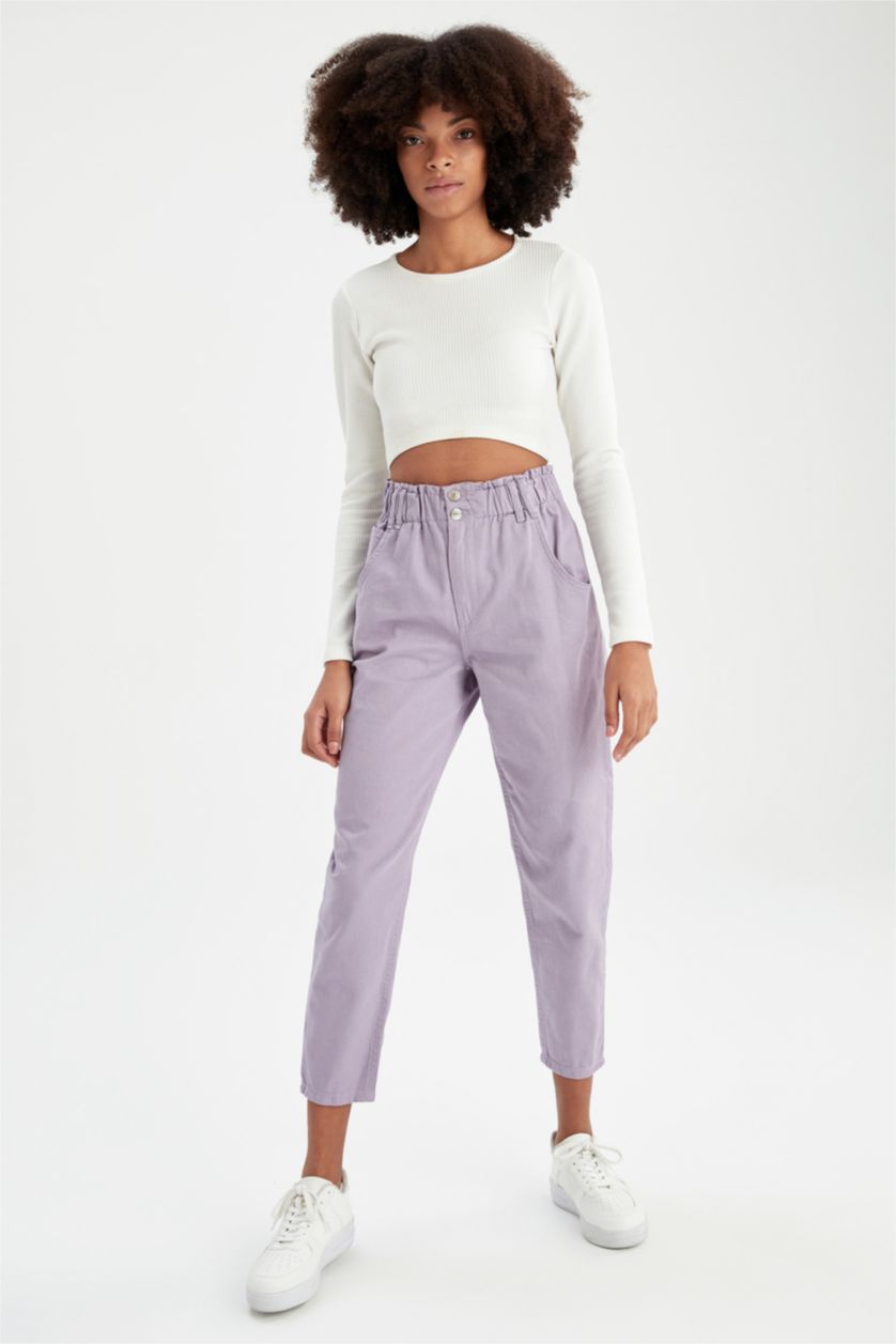 Женщины Сиреневый Paperbag Waist Paperbag Fit Trousers