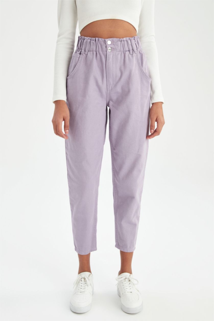 Женщины Сиреневый Paperbag Waist Paperbag Fit Trousers