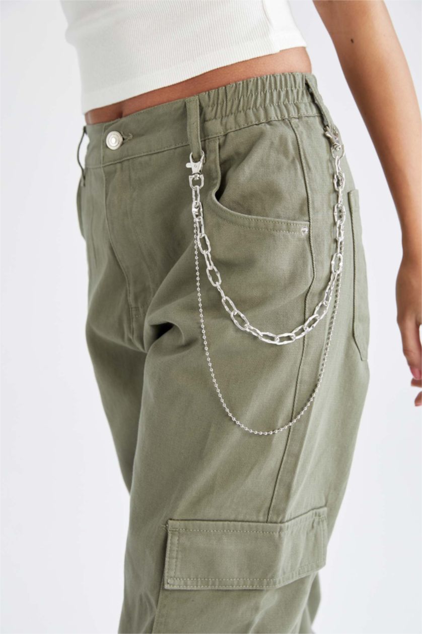 Woman Khaki Normal Waist Cargo Jogger Trousers