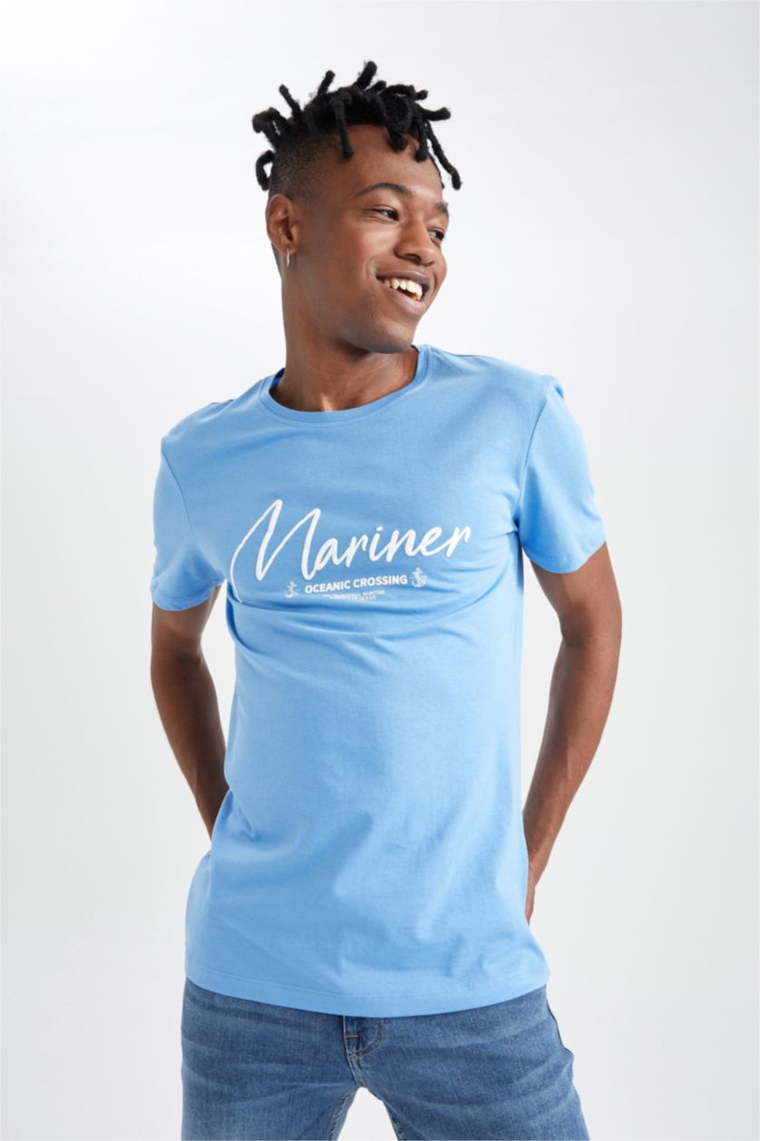 رجال أزرق Slim Fit Short Sleeve T-Shirt