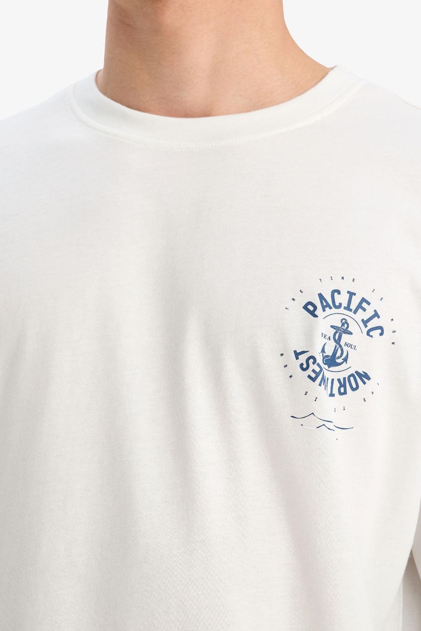 MAN Ecru Oversize Fit Crew Neck Printed Short Sleeve T-Shirt