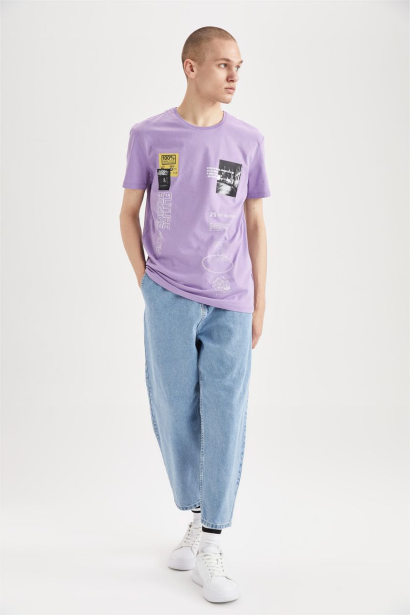 HOMME Violet T-shirt Cool Slim Fit à col rond et manches courtes imprimé