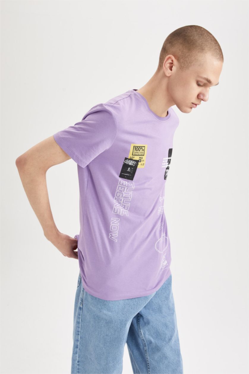 HOMME Violet T-shirt Cool Slim Fit à col rond et manches courtes imprimé