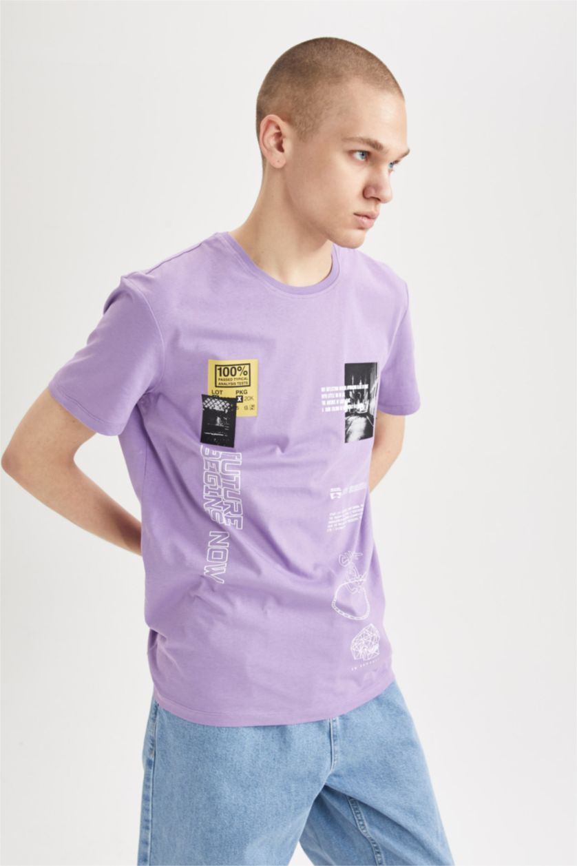 HOMME Violet T-shirt Cool Slim Fit à col rond et manches courtes imprimé