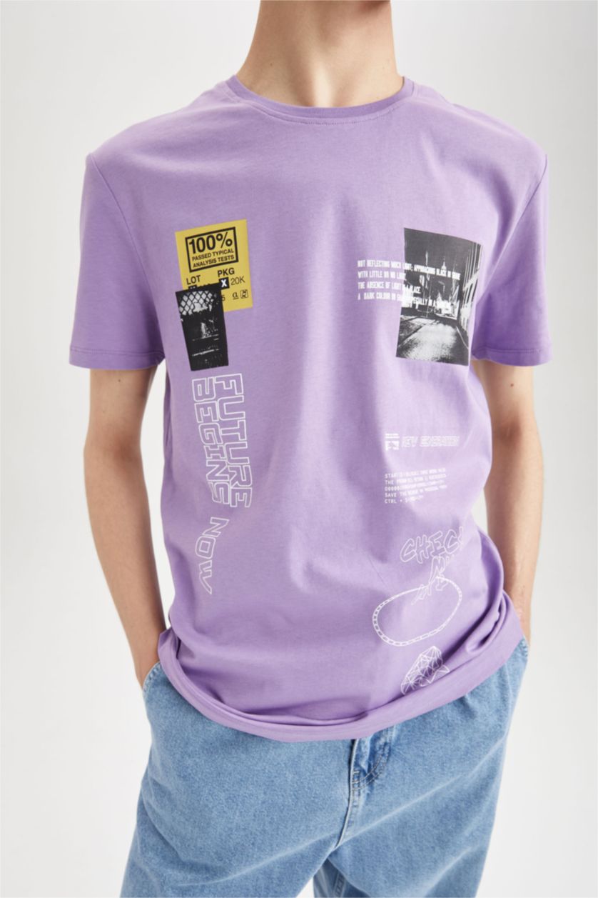 HOMME Violet T-shirt Cool Slim Fit à col rond et manches courtes imprimé