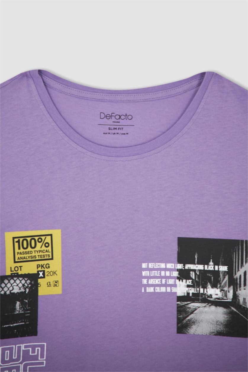 HOMME Violet T-shirt Cool Slim Fit à col rond et manches courtes imprimé