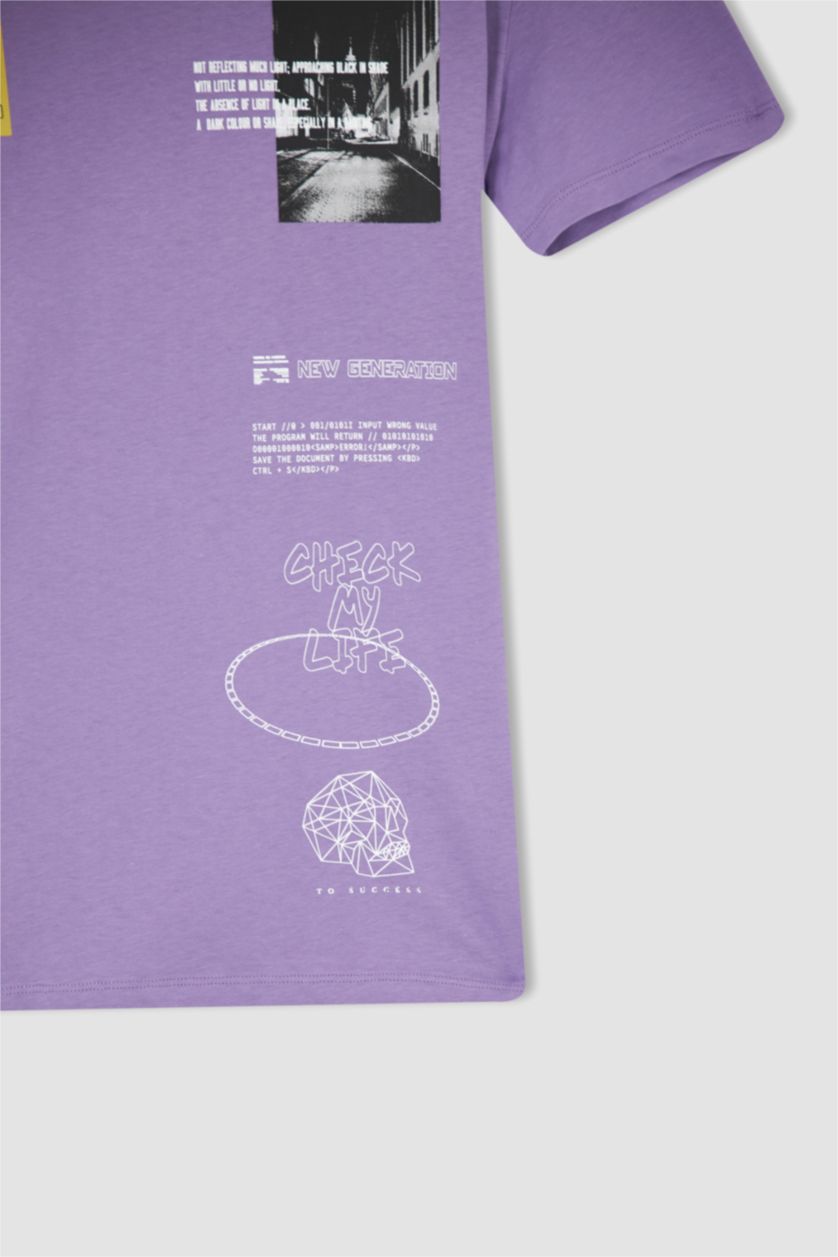 HOMME Violet T-shirt Cool Slim Fit à col rond et manches courtes imprimé