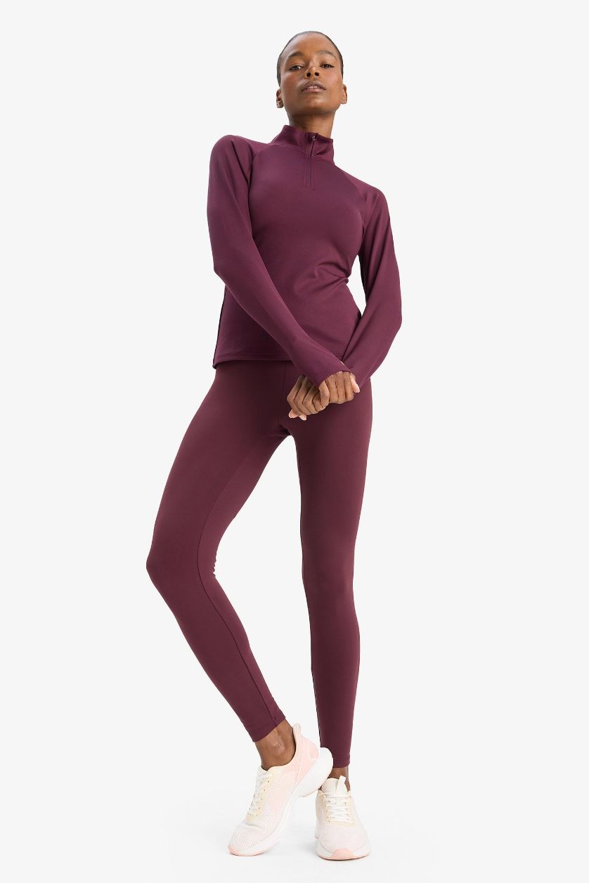 Woman Bordeaux DeFactoFit High Waist Soft Fluffy Basic Leggings