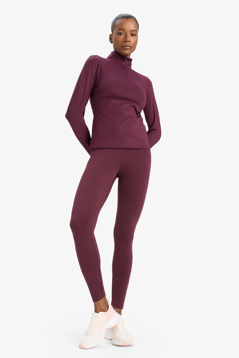 Woman Bordeaux DeFactoFit High Waist Soft Fluffy Basic Leggings