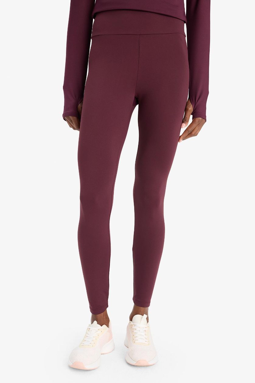 Woman Bordeaux DeFactoFit High Waist Soft Fluffy Basic Leggings