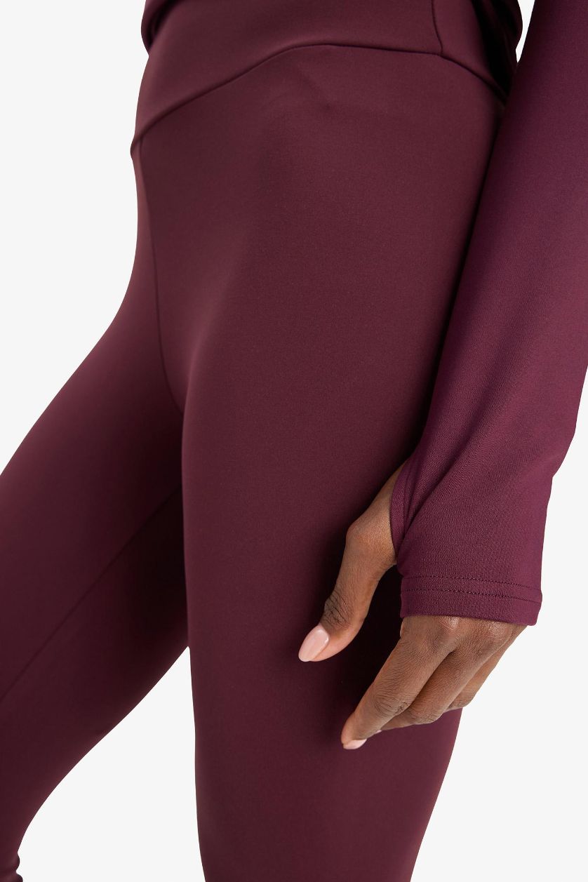 Woman Bordeaux DeFactoFit High Waist Soft Fluffy Basic Leggings