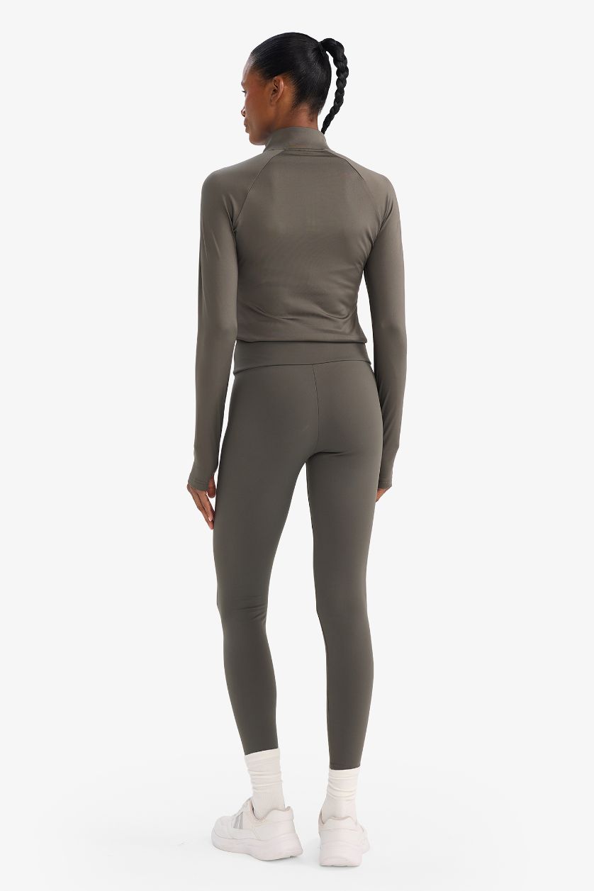 Kadın Koyu Haki Beli Saran İçi Yumuşak Tüylü Sporcu Tayt