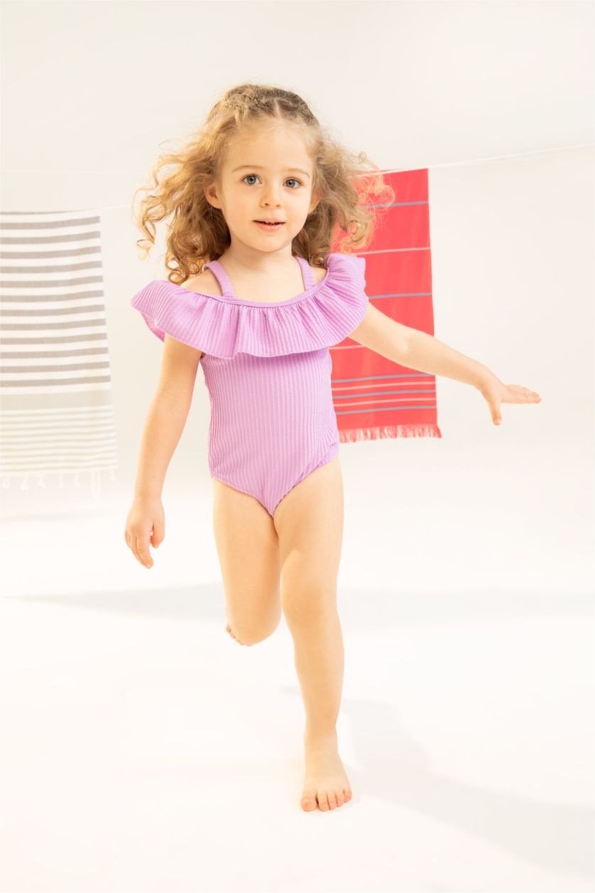 BÉBÉ FILLE Violet Maillot de bain en texture souple à volants pour bébé fille