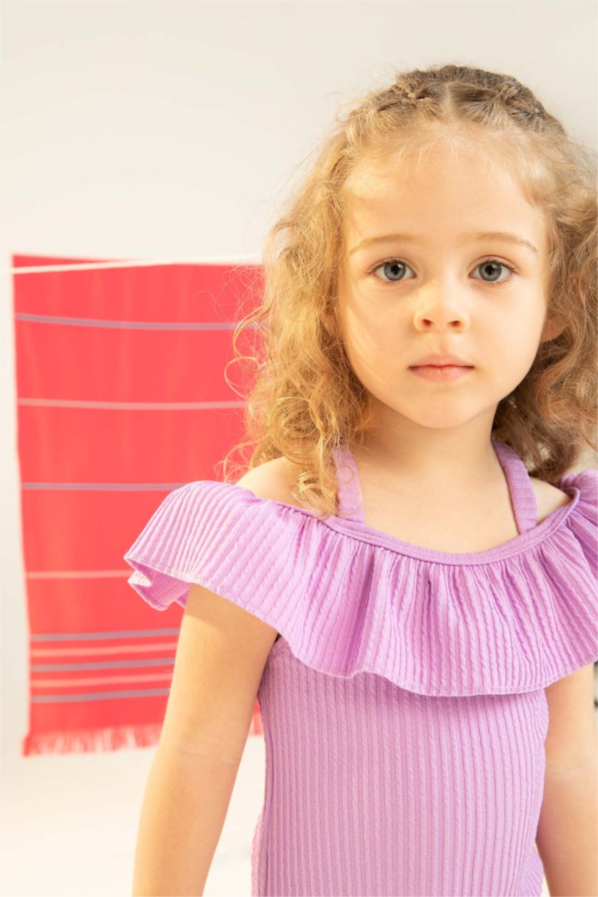 BÉBÉ FILLE Violet Maillot de bain en texture souple à volants pour bébé fille