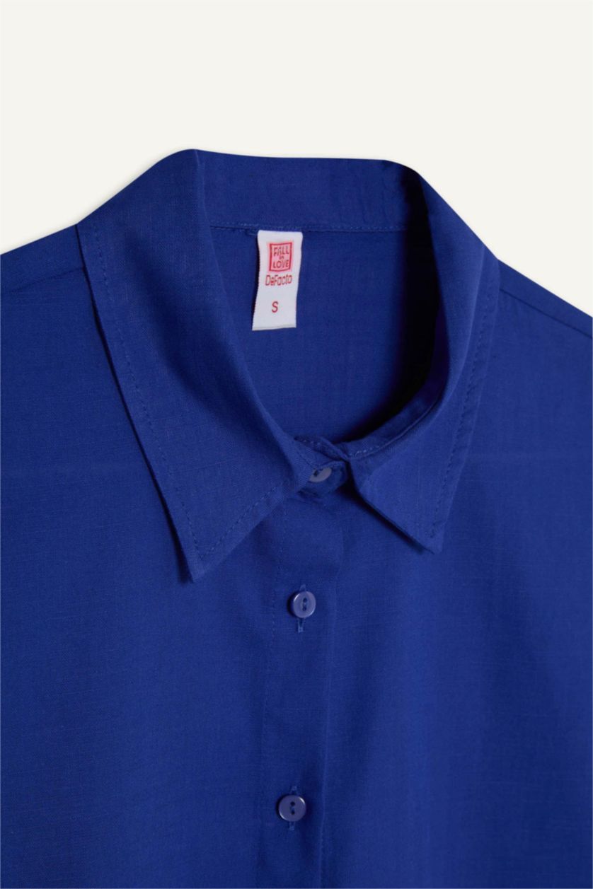 Kadın Saks Regular Fit Pamuklu Plaj Gömleği