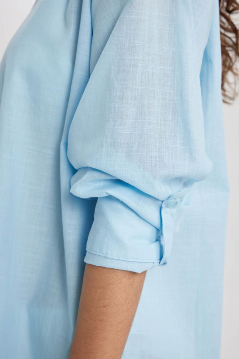 Woman Blue Fall in Love Regular Fit Beach Shirt