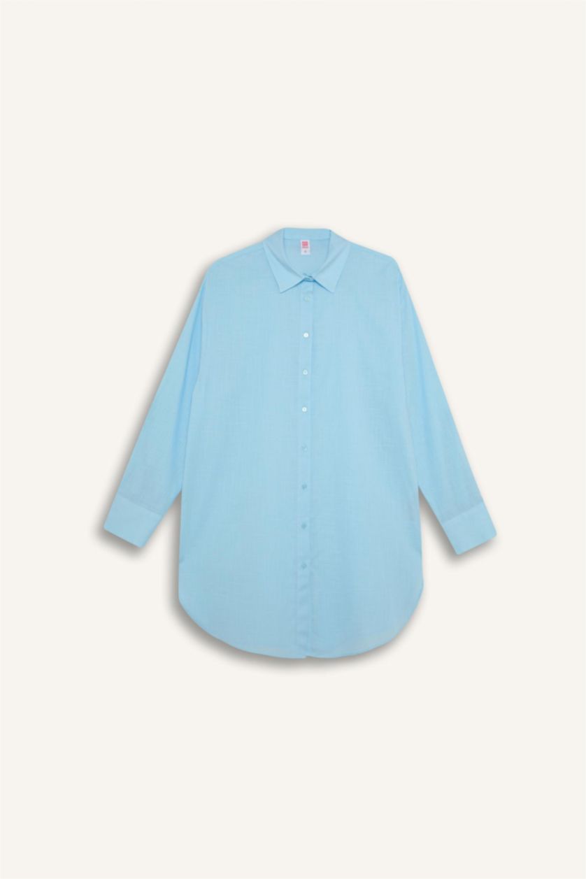 Woman Blue Fall in Love Regular Fit Beach Shirt