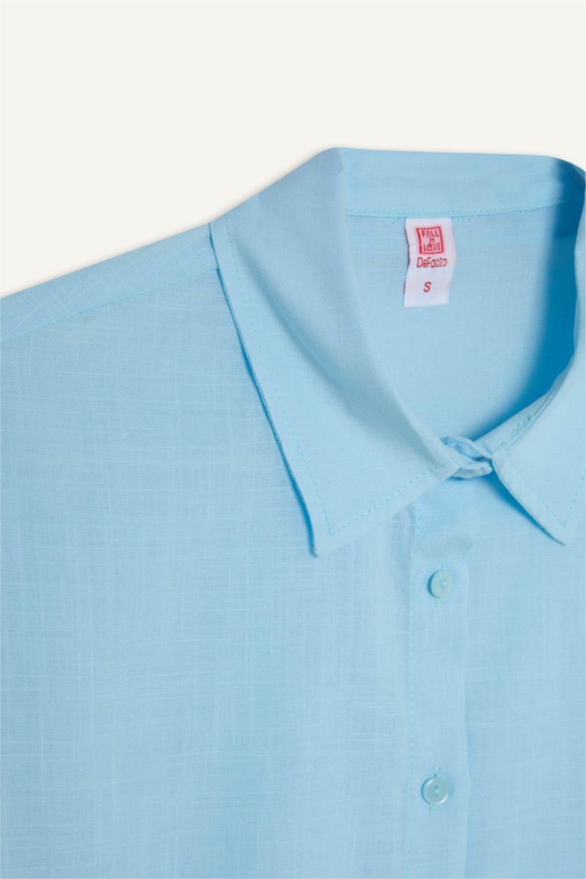 Woman Blue Fall in Love Regular Fit Beach Shirt