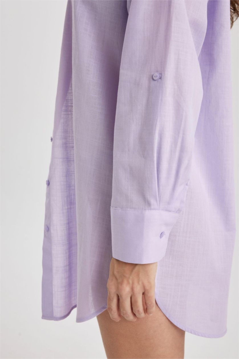 Kadın Lila Regular Fit Pamuklu Plaj Gömleği-Fall in Love