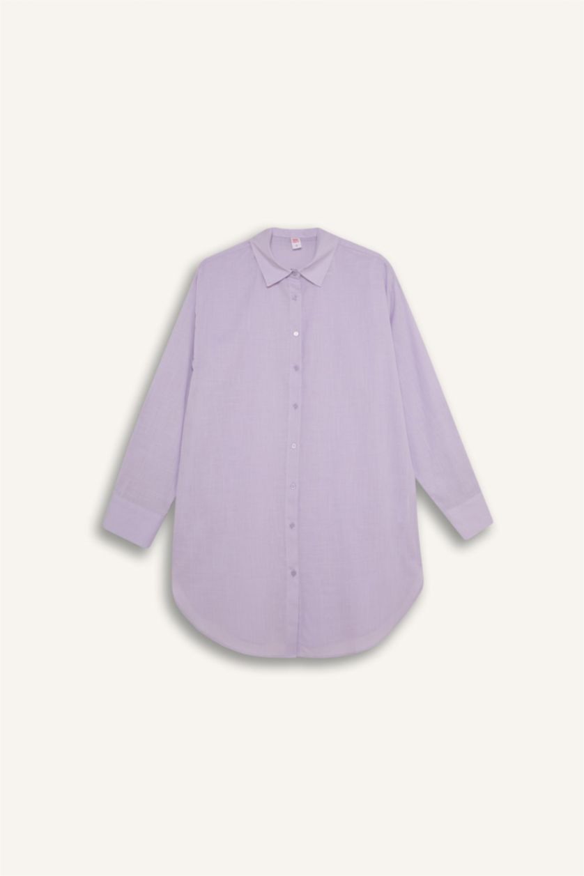 Kadın Lila Regular Fit Pamuklu Plaj Gömleği-Fall in Love