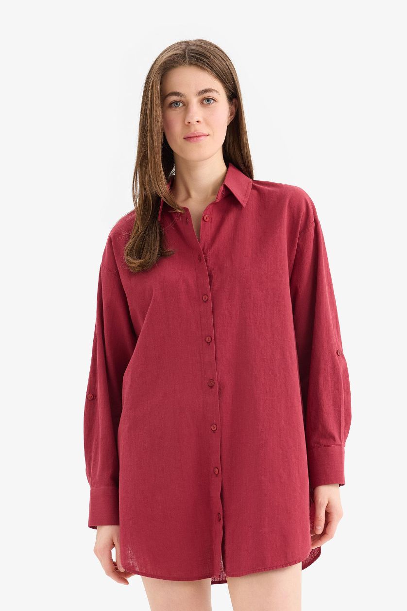 Woman Bordeaux Fall in Love Regular Fit Cotton Beach Shirt