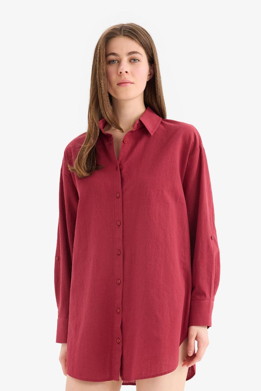 Woman Bordeaux Fall in Love Regular Fit Cotton Beach Shirt